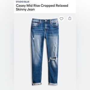 Studio Blue Casey Mid Rise Cropped Relaxed Skinny Distressed Jeans - Blue